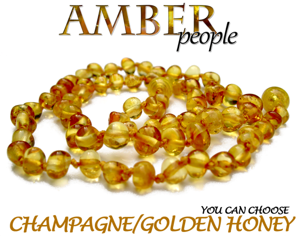 Baltic amber adult necklace in champagne displayed in a product image