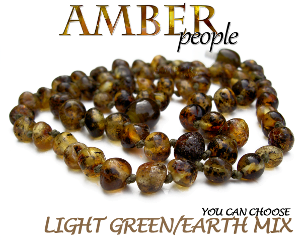 Baltic amber adult necklace in light green displayed in a product image