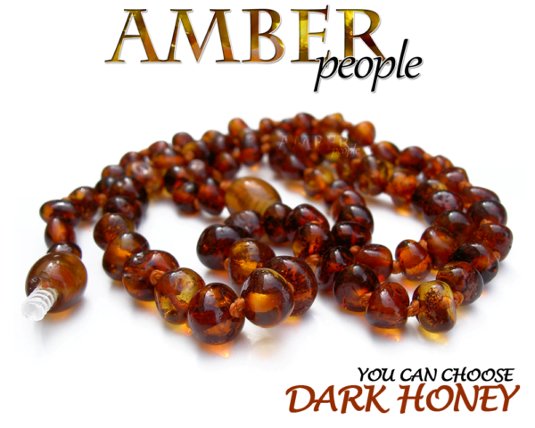 Baltic amber adult necklace in dark honey displayed in a product image