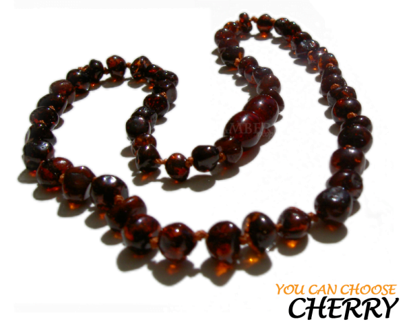 baltic amber baby teething necklace in cherry