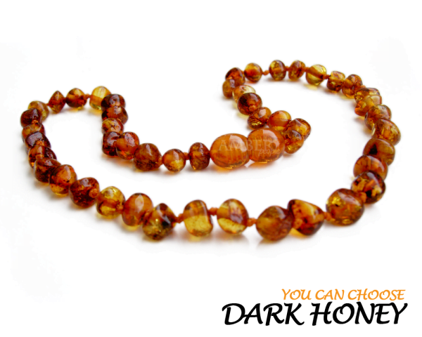 baltic amber baby teething necklace in dark honey