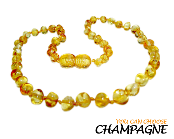 baltic amber baby teething necklace in champagne