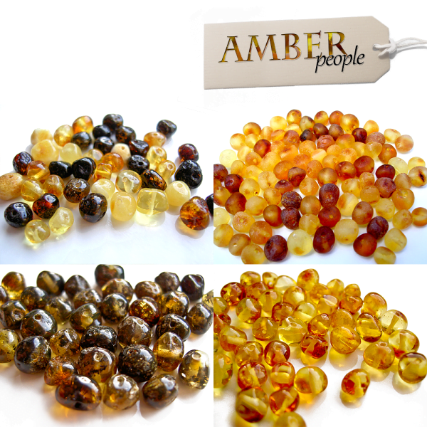 baltic amber loose beads for crafting in a choice of colours and quantities - polished amber mix, raw amber mix, beads in specific colours - displayed together in the main image