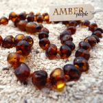 Baltic Amber Baby Teething Necklace - Genuine & Authentic, 33-36cm, in Dark Honey Cognac