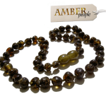 Baltic Amber Baby Teething Necklace - Genuine & Authentic, 33-36cm, in RARE Dark Green Amber