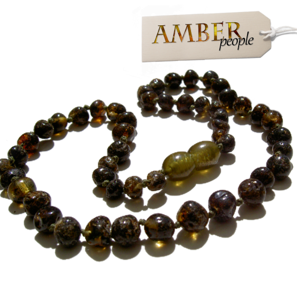 baltic amber baby teething necklace in rare dark green amber