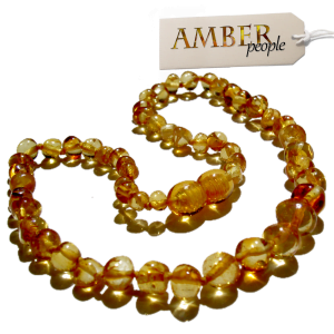 Baltic amber baby teething necklace in golden honey displayed in the main product image