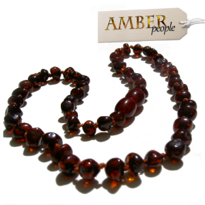 Baltic amber baby teething necklace in cherry displayed in the main product image