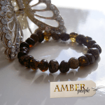 Baltic Amber Baby Teething Bracelet/Anklet - Genuine & Authentic, 13-16cm, in RARE Dark Green Amber