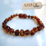 Baltic Amber Baby Teething Bracelet/Anklet - Genuine & Authentic, 13-16cm, in Dark Honey (Cognac)